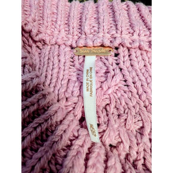 Free People Isla Cable Tunic Sweater Pink Frosting Women’s XL NWT - Picture 6 of 8